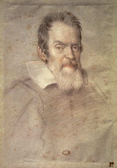 Retrato de Galileo Galilei (1564-1642) Astrônomo e Físico (Desenho) de Ottavio Mario Leoni